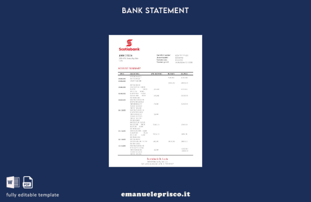 modello word di estratto conto bancario di Saint Lucia Scotiabank in stile verif